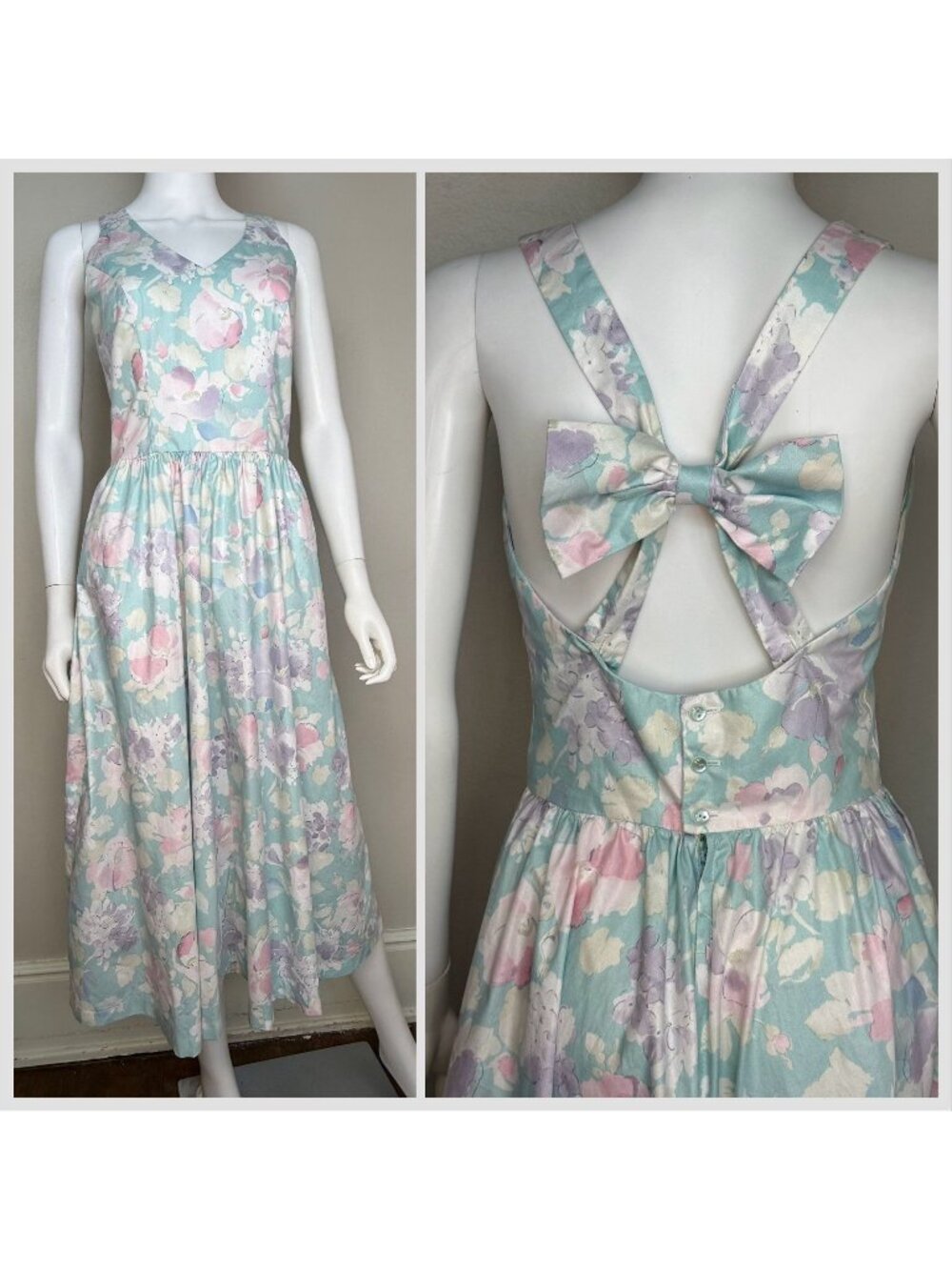 Vintage 1980s Pastel Floral Midi Dress, Lanz Originals Size Small, Sundress